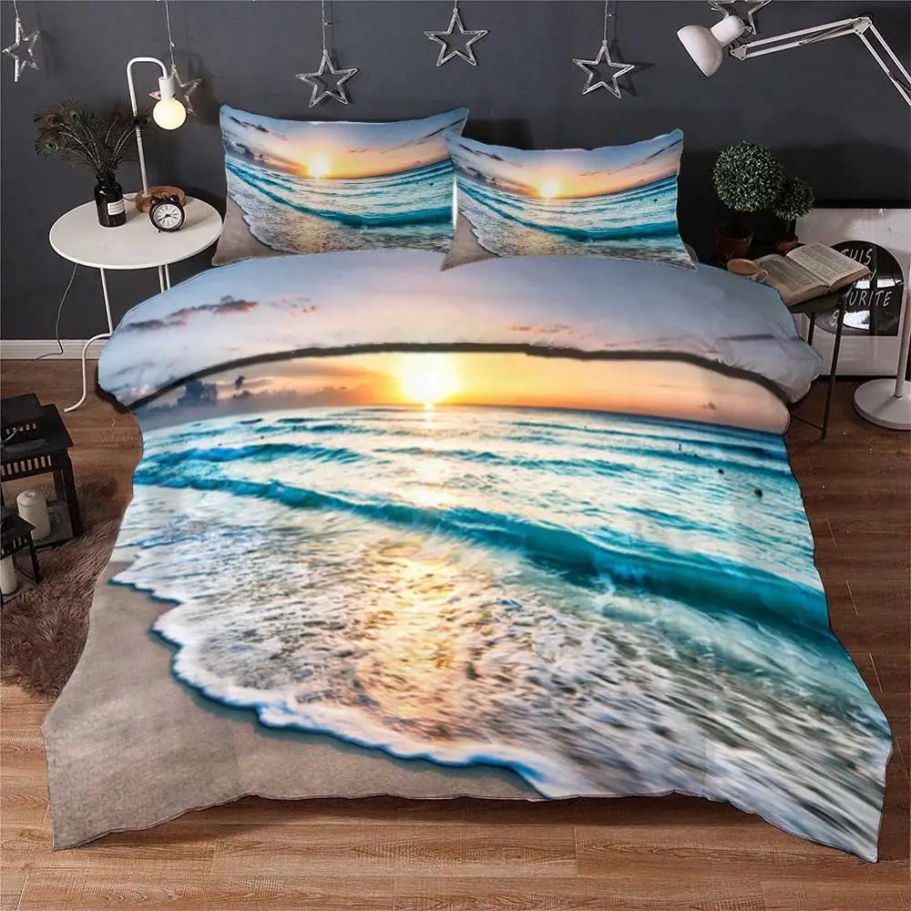 

customiza 3D Sunset beach Bedding Duvet Cover Set Pillowcase Microfiber Soft Comforter Bedroom Single Queen King seaview