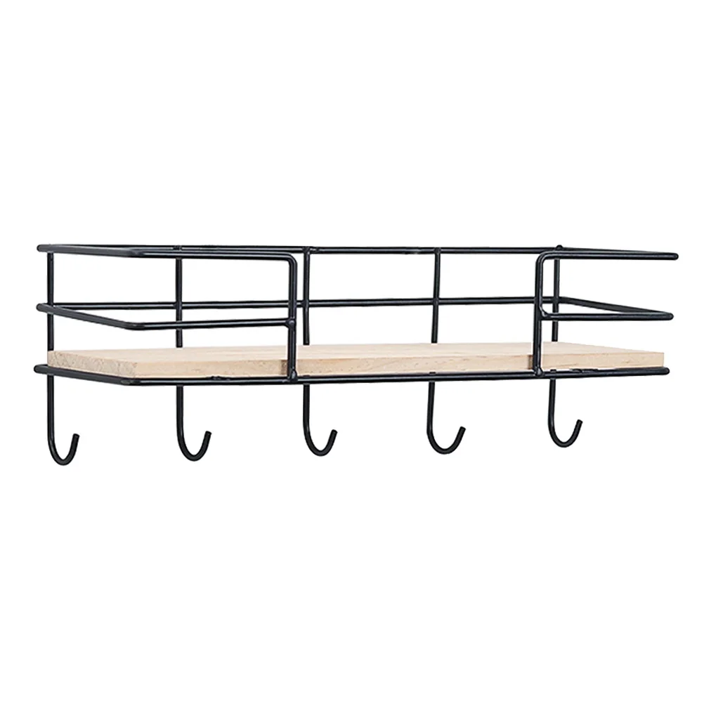 

1pc Storage Holder Rack Wrought Iron Decorative Hanging Modern Wall-mounted Holder Shelf Organizer with Hooks