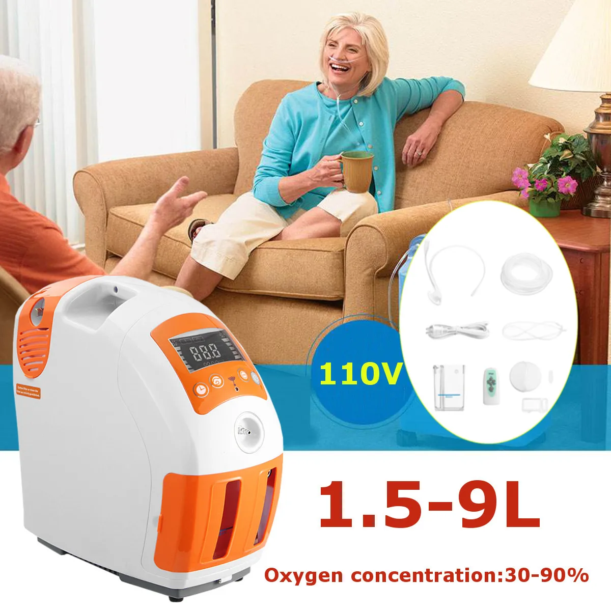 

110V Oxygen Concentrator Machine spray high-end oxygen concentrator Home remote control Anion office LED Timer Display travel