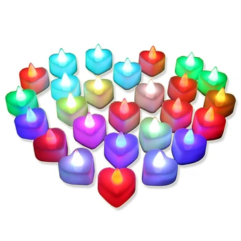 

24PCS Wedding Valentine's Day Colorful Mini Electronic Candle Heart Shape Flashlight Safety Simulation Smokeless Night Light Led
