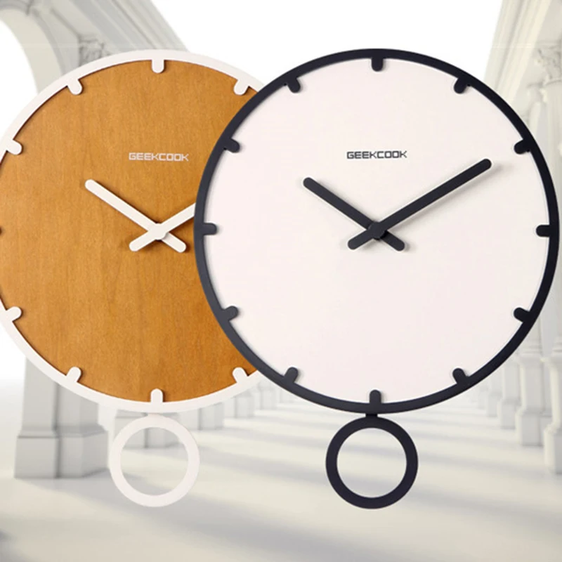 

Geekcook Swing Large Wall Clock Modern Design 3d Vintage Frameless Wall Clock Living Room Craft Set Clocks Wooden White 12 Inc