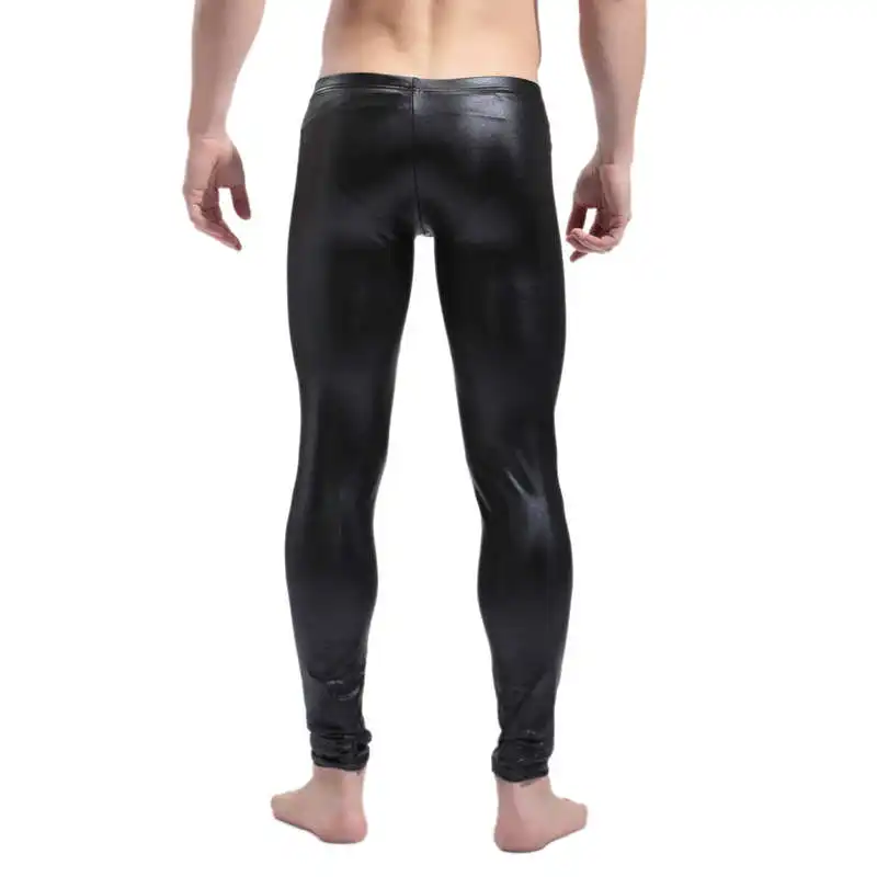Mens PU Leather Pants Nightclub Slim Fit Trousers Muscle Skinny Pants Wetlook