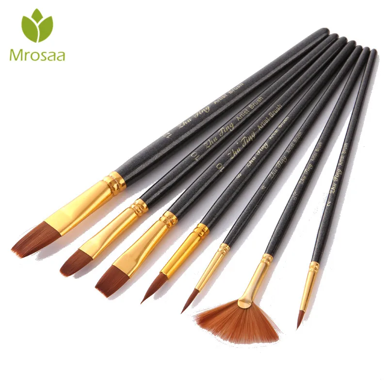 Goede 7 stks Kunstenaar Penselen Set Nylon Haar Schilderij Borstel Verscheidenheid Stijl Korte Hengel Olie Acryl Borstel Aquarel Pen Art levert