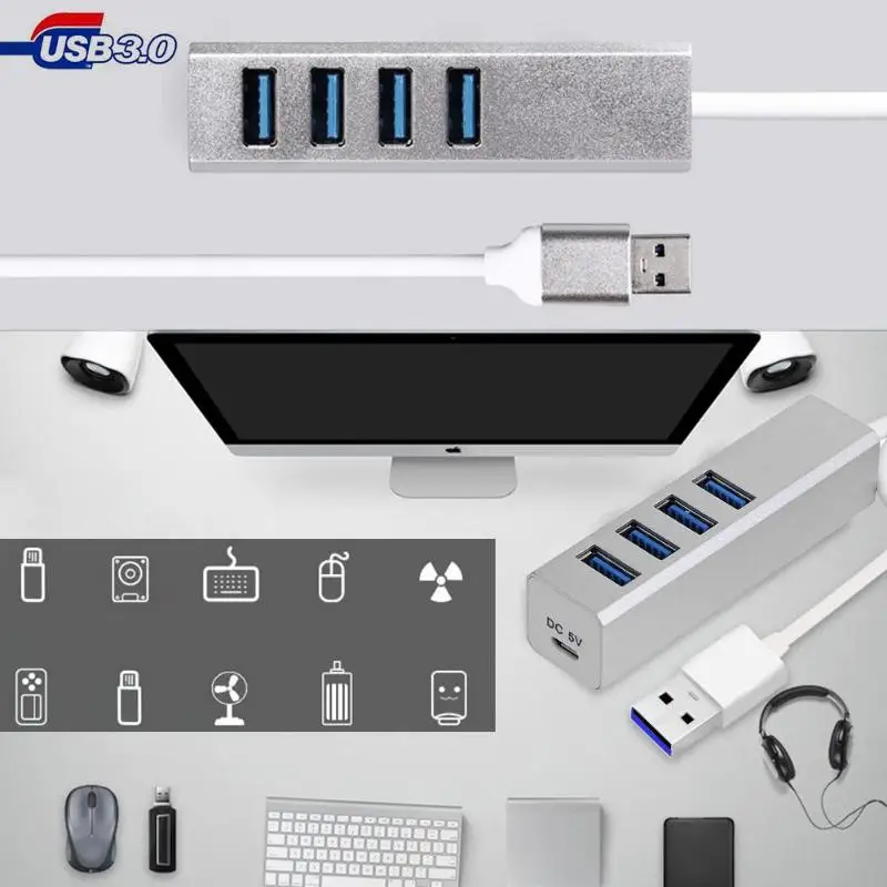 4 порта USB 3 0 концентратор сплиттер алюминиевый сплав адаптер с кабелем