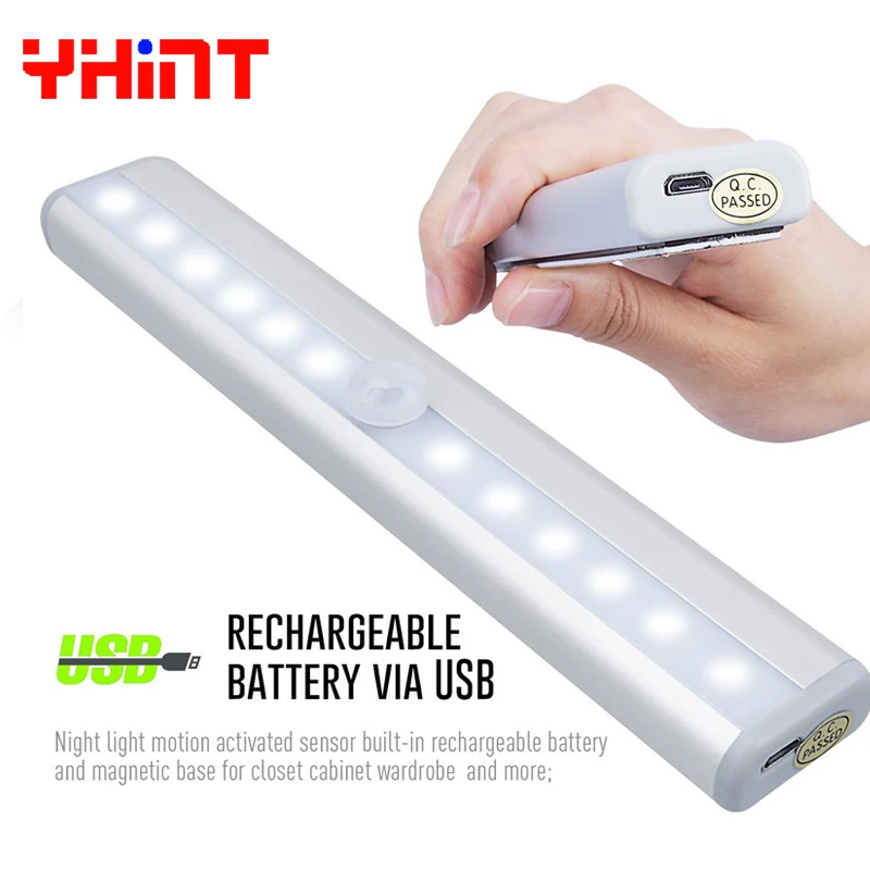 

10leds Rechargeable Wireless PIR Motion Sensor Night Light Lamp For Bedroom Cabinet Wardrobe Drawer Battery Power Stick On Lamp