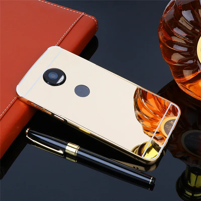 Зеркальный чехол с металлической рамкой для Motorola G6 Plus зеркальной задней крышкой