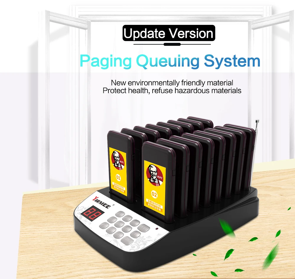 Free shipping YARMEE YPS 216 Wireless Pager Queuing System Call Button Pager Restaurant Equipment 16 Receiver