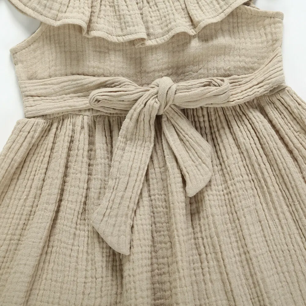 Princess Kids Baby Girl Summer Cotton/&Linen Solid Color Party Dress Sundress