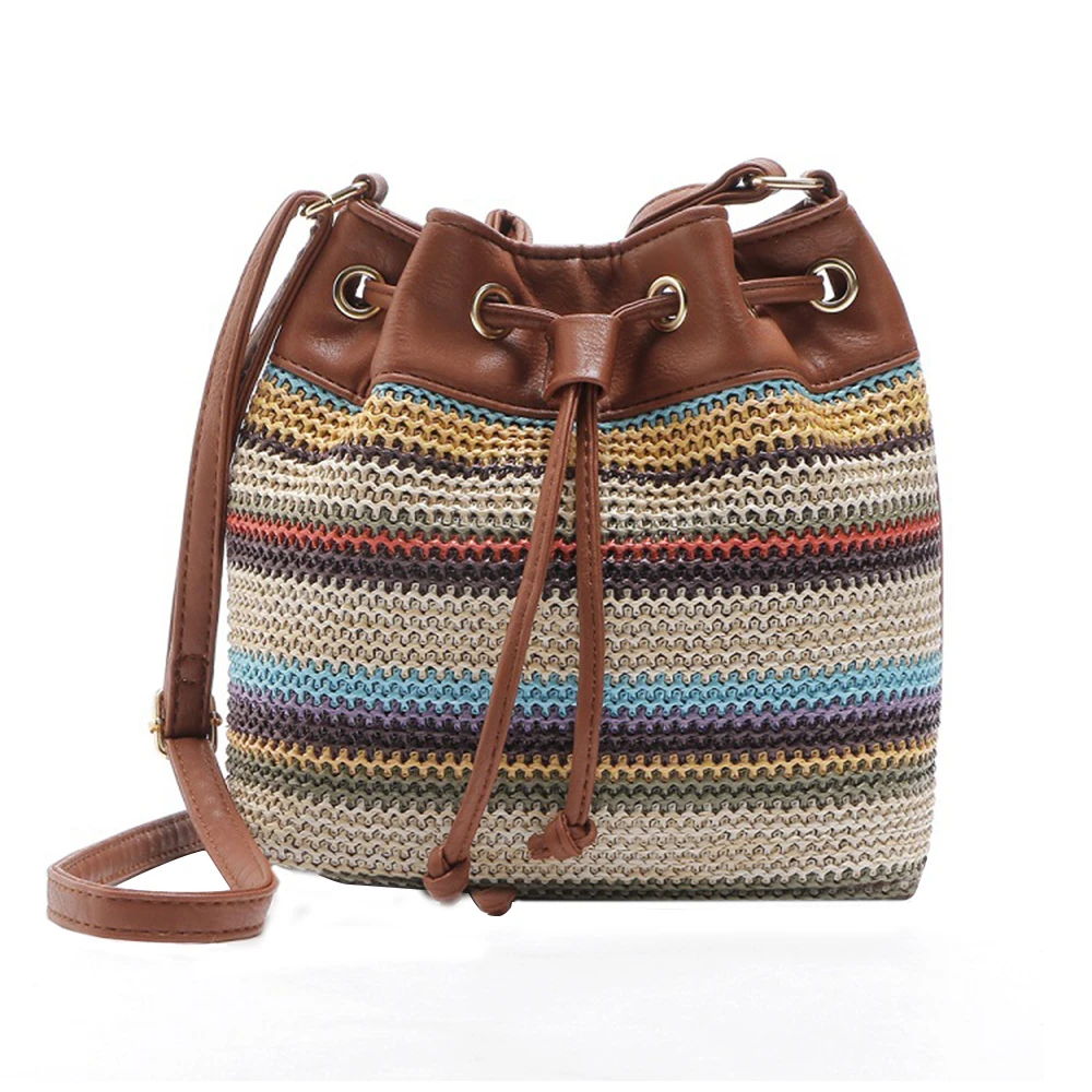 

Brief Design Bohemian Style Women Bucket Bag Leather Crossbody Bag Large Capacity Lady Shoulder Bags Casual Messenger Bags