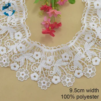 

9.5cm wide white lace polyester embroid lace sewing ribbon fabric guipure diy trims warp knitting DIY Garment Accessories#3808