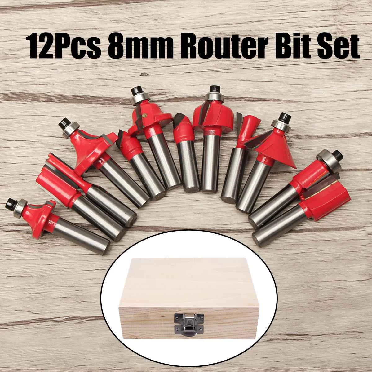 

12pcs 8mm Shank Router Drill Bit Set Wrench Cemented Carbide Accurate Milling Cutter Woodworking Hand Tool For Wood Matel