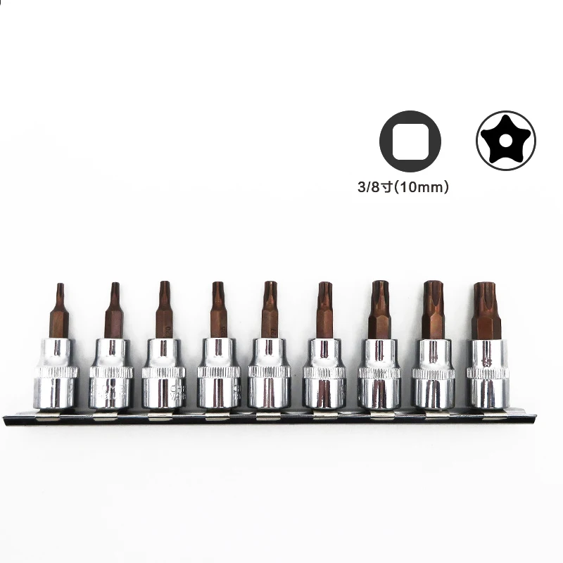 

9Pcs 3/8 Inch Drive 5 Point Star Torx Socket Bit Screwdriver T10 -T50 Tools Set