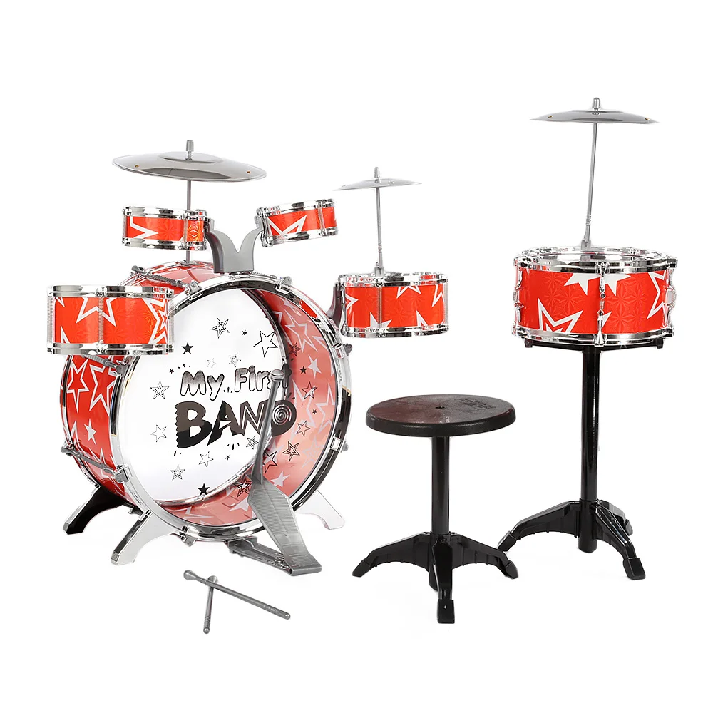 

Children Drums Kit Musical Instrument Toy With Cymbals Stool Educational Non-Electric Drums Set Toys Christmas Birthday Gifts