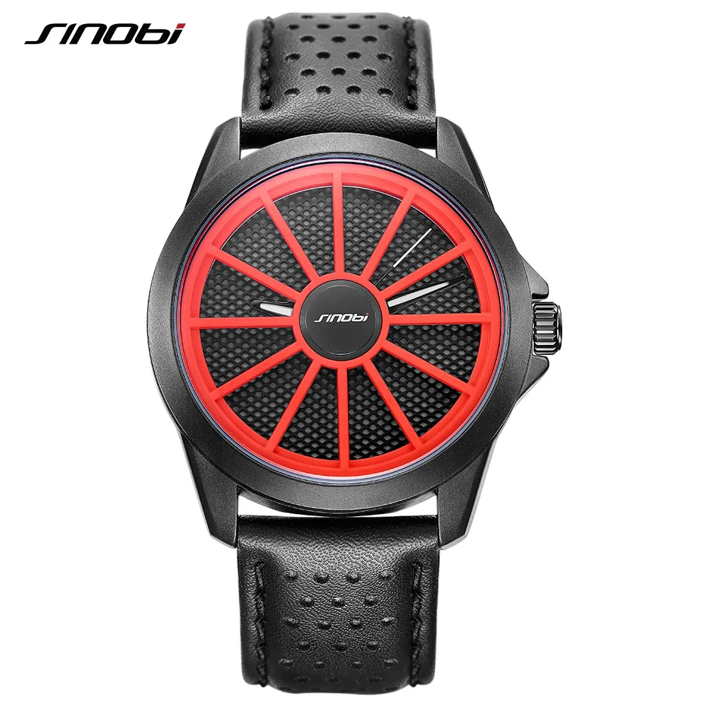 

SINOBI Creative Design Men's Sports Watches Leather Strap Clock Luminous Hands Analog Geneva Quartz Wristwatch Relogio Masculino