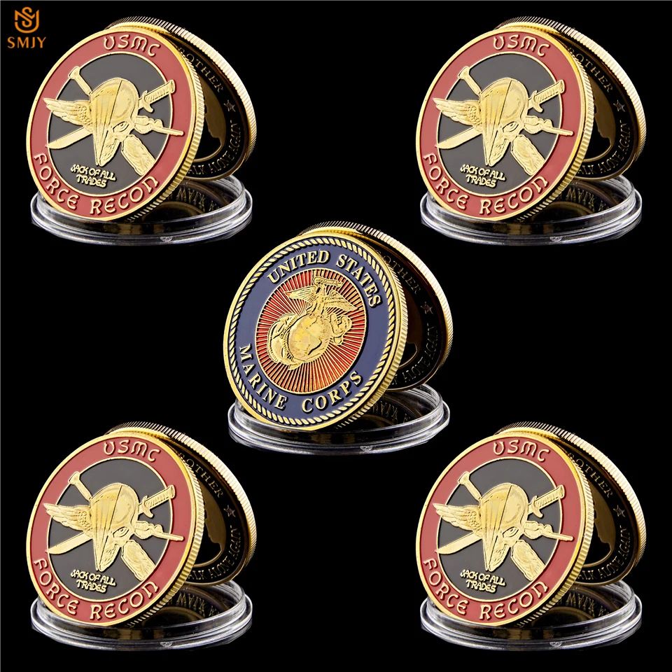 

5PCS USA Challenge Coin Navy Marine Corps Usmc Force Recon Military Non-Currency Gold Coin Collection Gifts