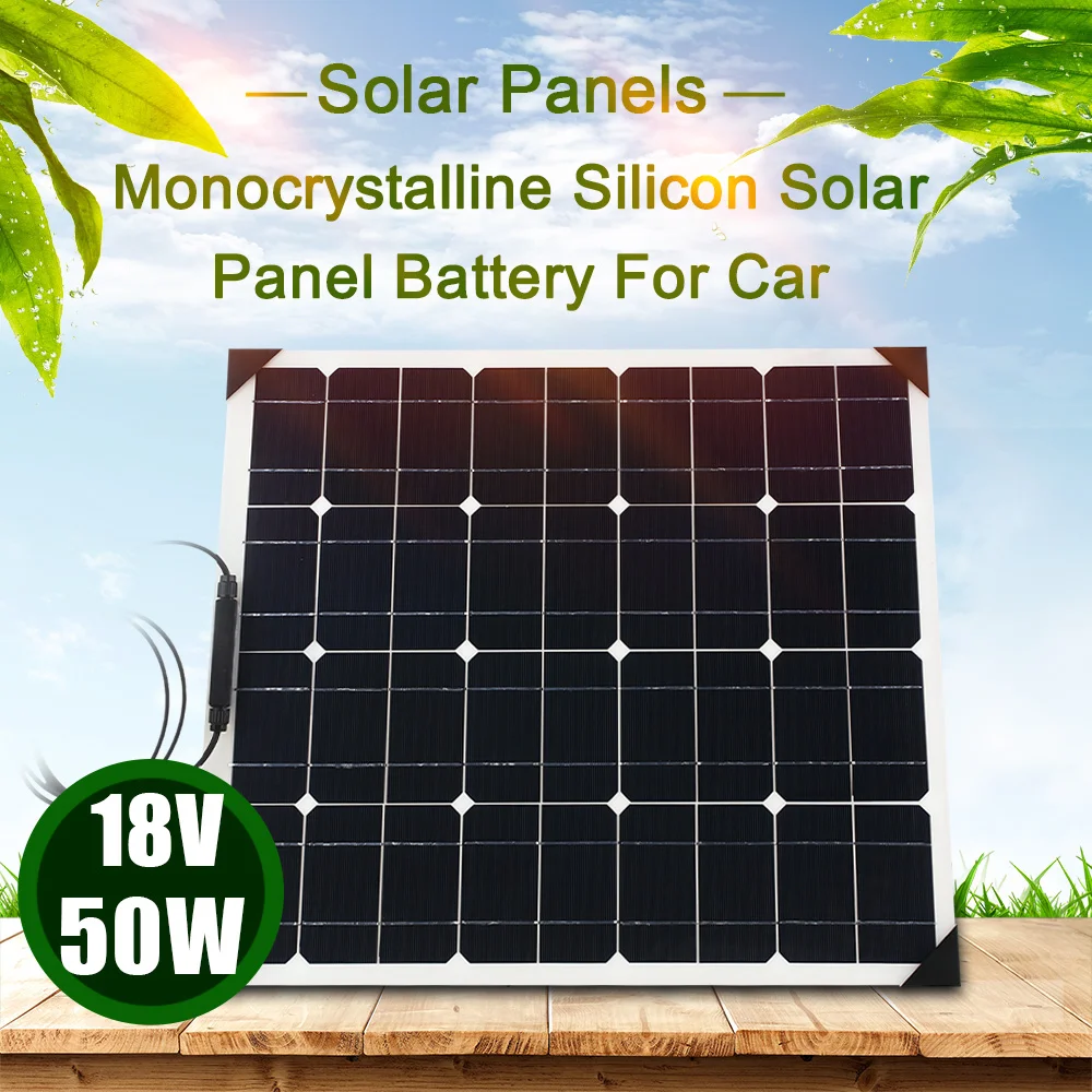 

50W 18V Monocrystalline Solar Panel 25% High Conversion Rate Waterproof IP67 Battery Charger RV Motorhome Boats Car Styling