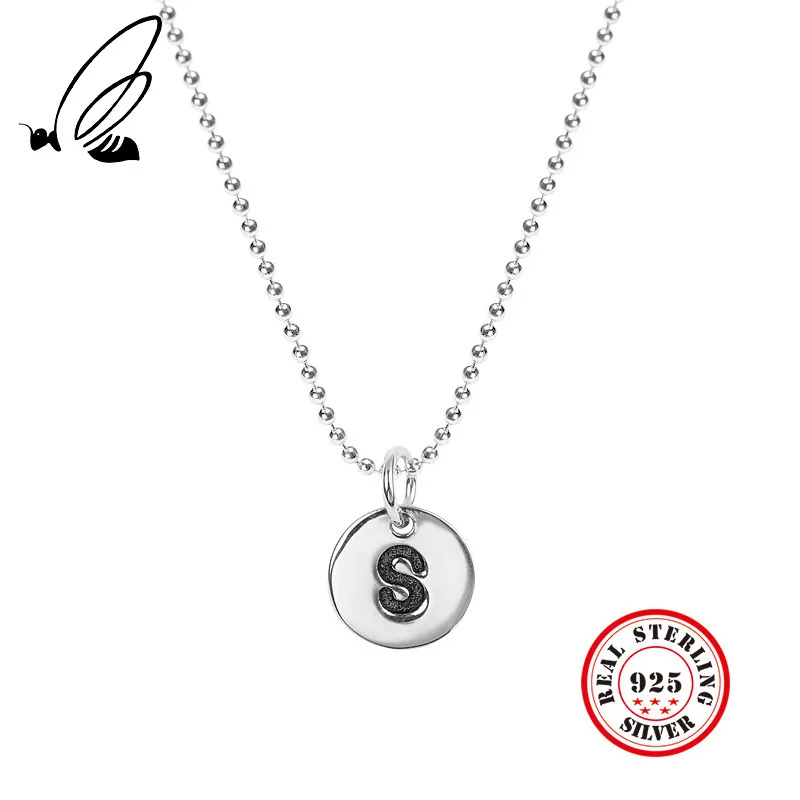 

100% S925 Sterling Silver Beads Chain Letter S Pendant Necklace Personality Fine Jewelry For Women Party Accessories