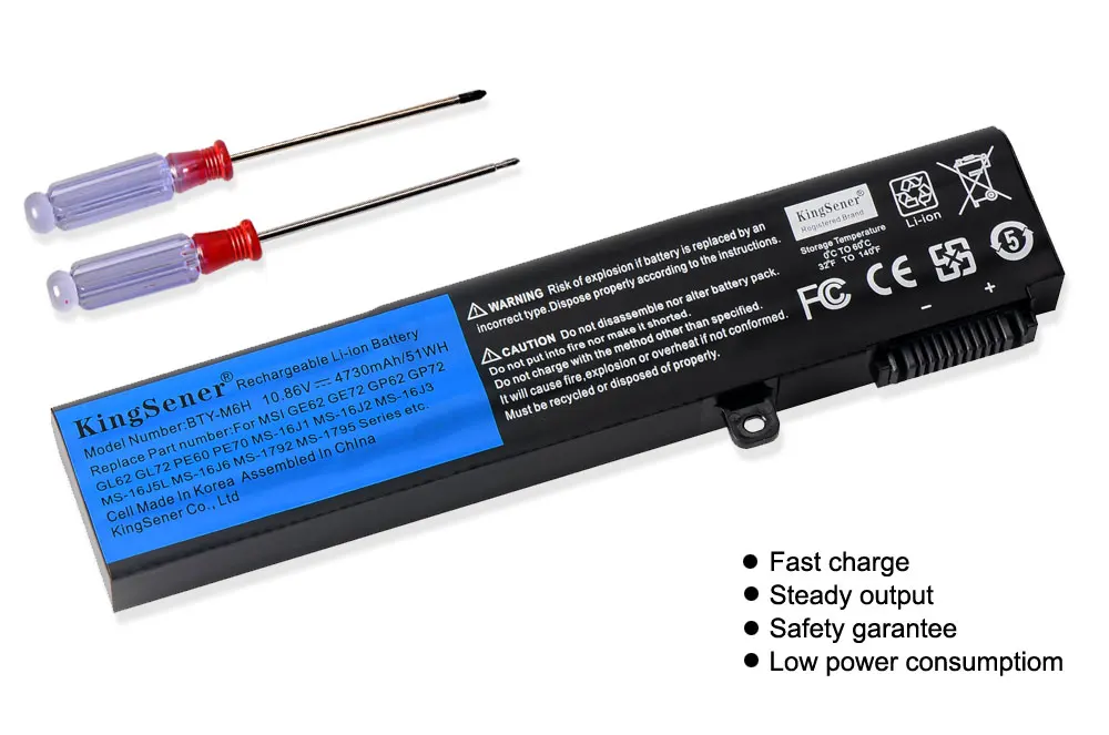 KingSener Laptop battery BTY-M6H For MSI GL62M GL72 GP62 GP62MVR GP72 GE62 GE72 MS-16J1 MS-16J2 MS-16GF 3ICR19/65-2 3ICR19/66-2