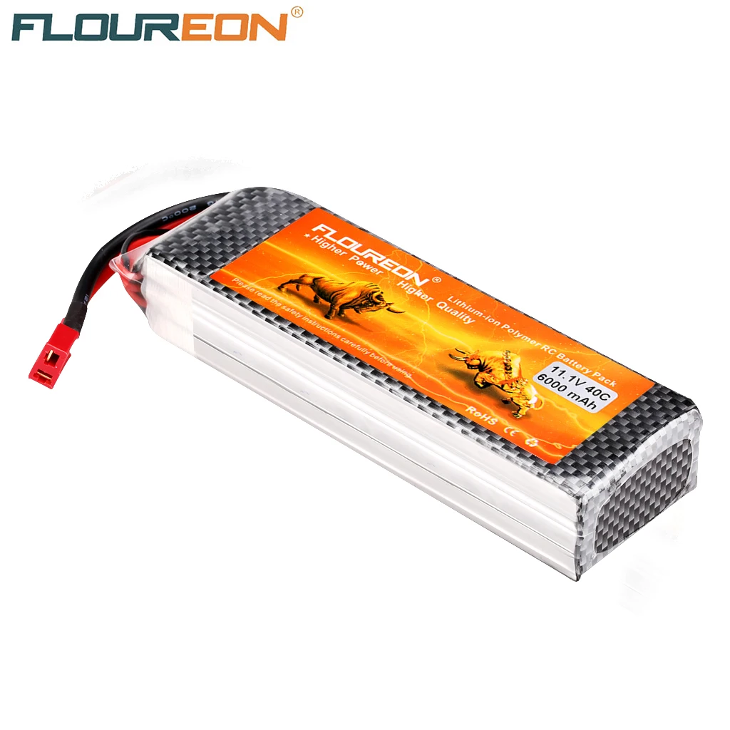 FLOUREON 3S 11,1 V 6000mAh 40C литий-полимерный перезаряжаемый аккумулятор(t-образный штекер) для RC самолета RC вертолета RC автомобиля/грузовика RC лодки