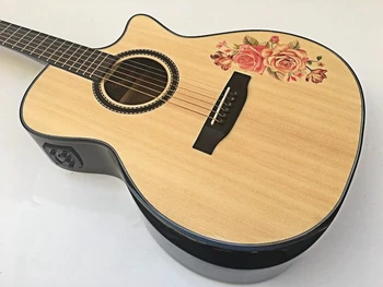 

high quality solid wood rose pattern acoustic-electric guitar with radian corner Valentine's Day gift