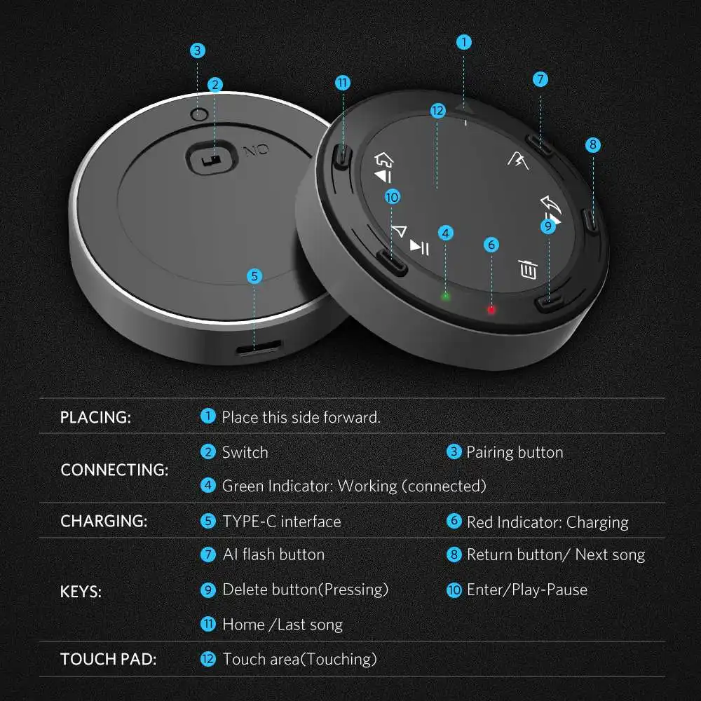 Tsumbay Ai01 TouchAI bluetooth автомобильный комплект свободные руки беспроводной в автомобиле управление для смартфона музыкальный плеер навигация Универсальный