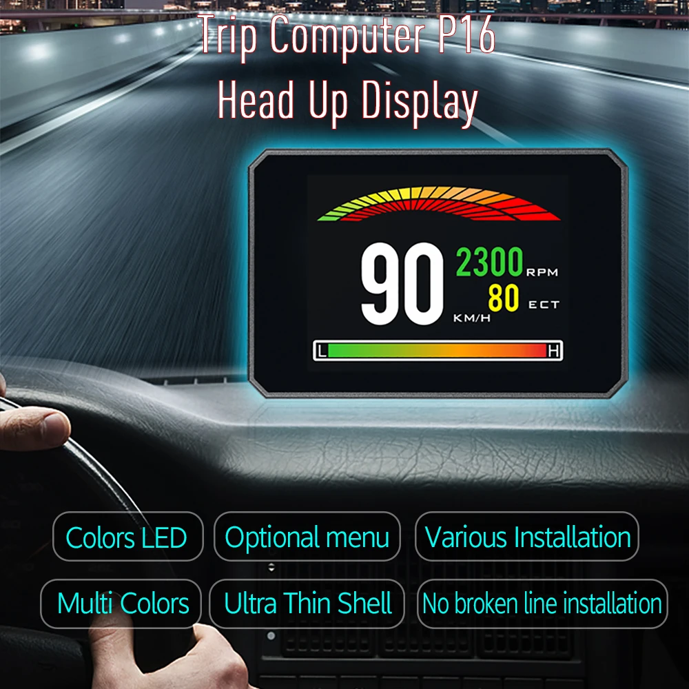 

HUD Head-Up Display P16 OBD II Car Trip Computer Digital Speed RPM Meter Gauge Auto Diagnostic Tool Auto Accessories
