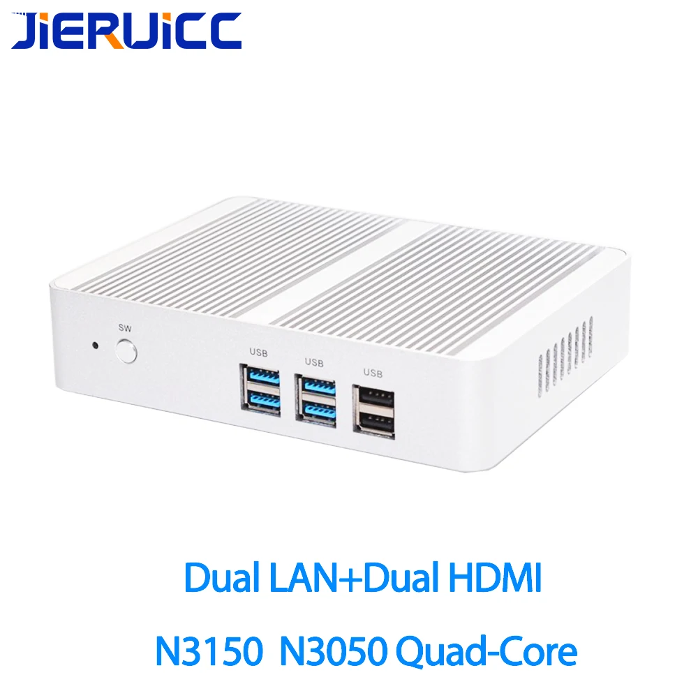 Dual LAN Dual HDMI безвентиляторный Intel N3050 N3150 Мини ПК Celeron четырехъядерный 1,6~ 2,08 ГГц Windows 10 Мини компьютер для vpn-маршрутизатора