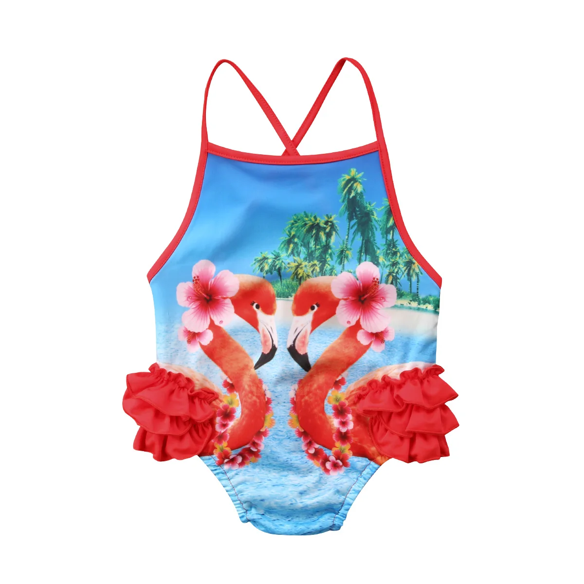 Hirigin Летний милый детский купальник для маленьких девочек с фламинго Цветочный