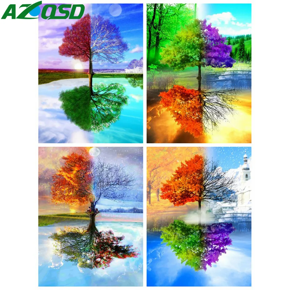 

AZQSD Diamond Painting Full Square Scenic Tree Handmade Needlework Rhinestones Pictures Diamond Embroidery Landscape Wall Art