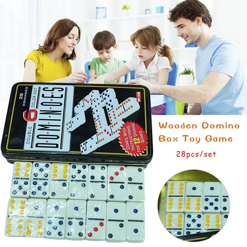 

White Color Dot Dominoes Set Simple Iron Boxed Fun Domino Toy Casual Game Card for Home Family Traveling