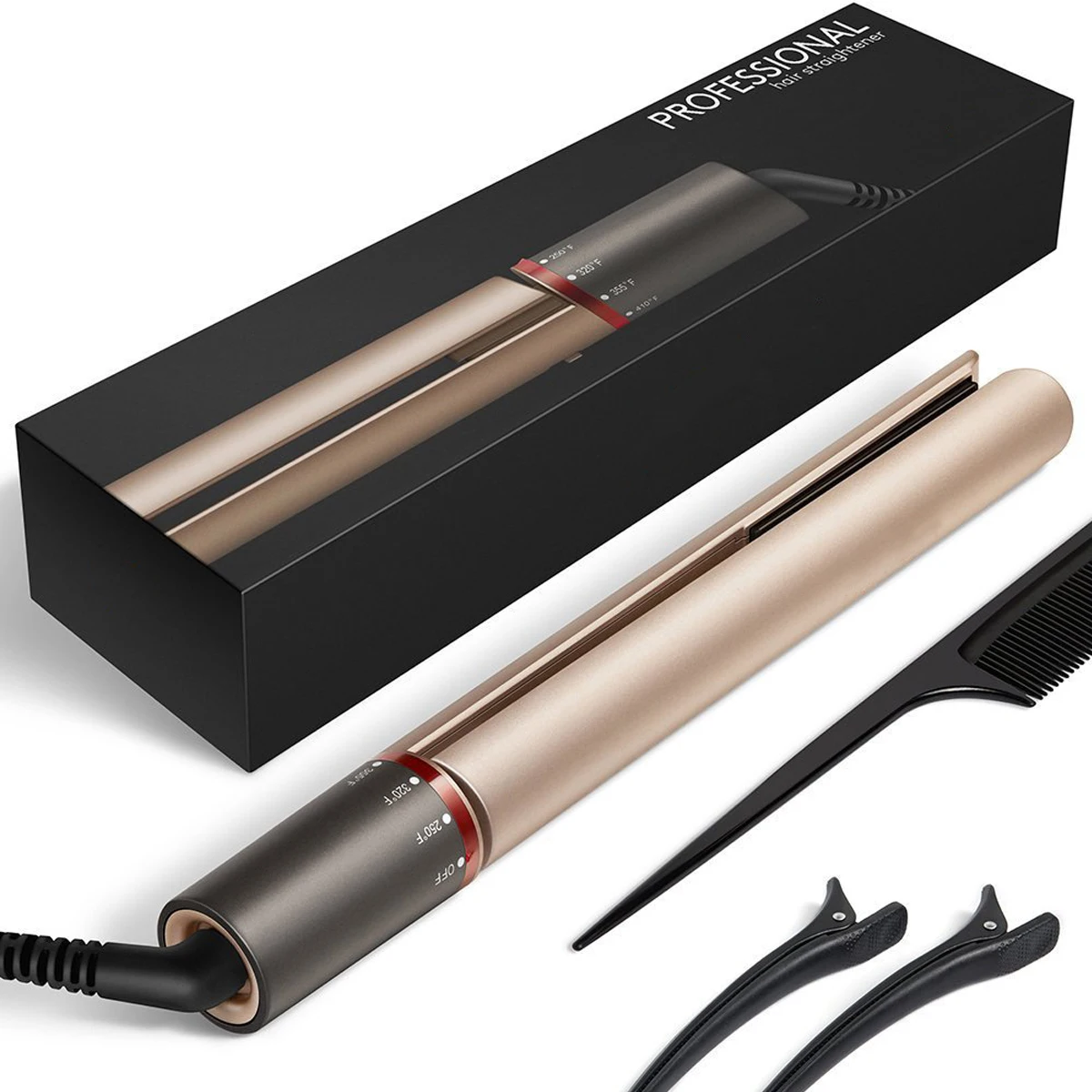 

2 in 1 Ceramic Hair Straightener Curler Set Fast Heating Knob Long Cord Curling Iron Straightening Irons with Accessories