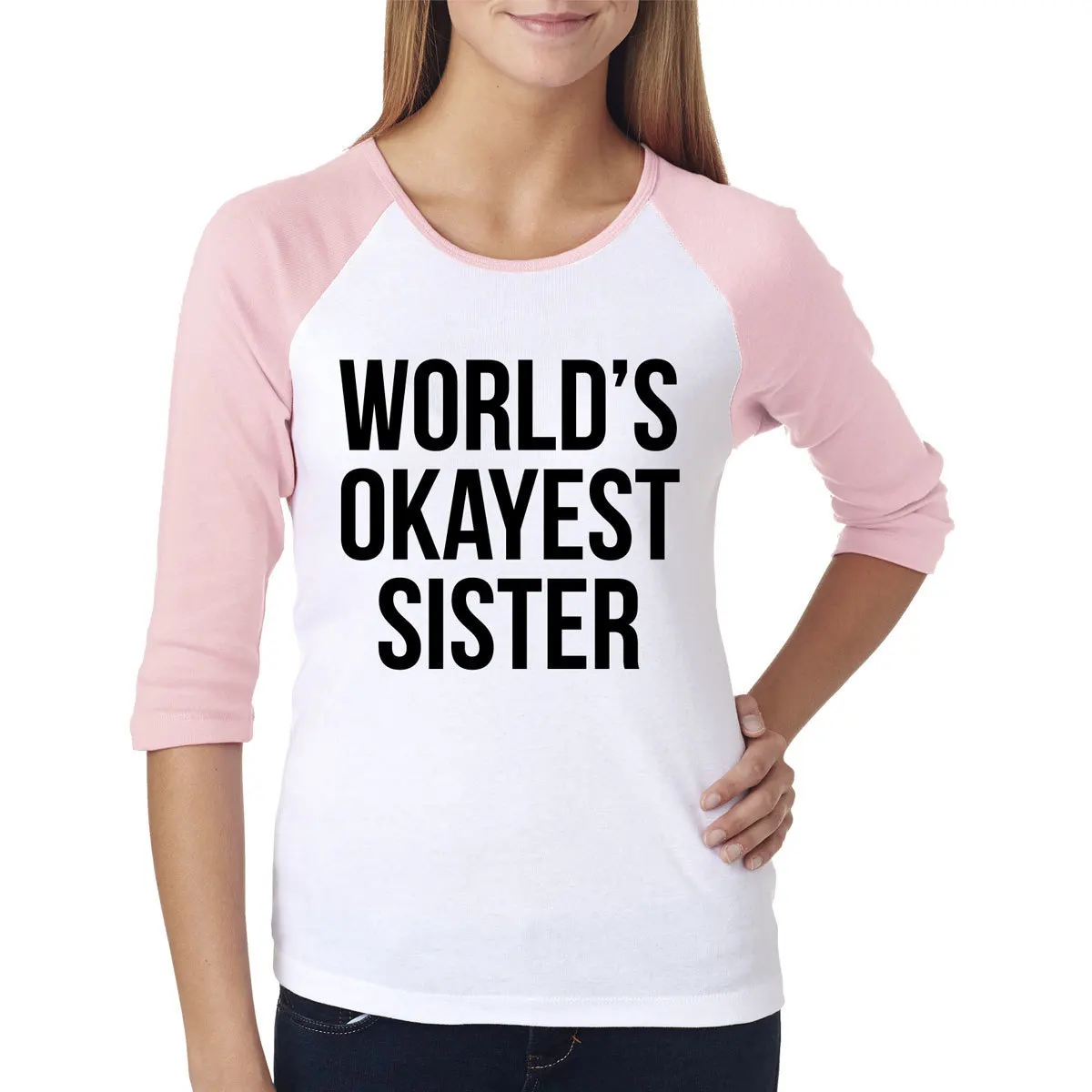 Рубашка с рукавами реглан Okayest Sister 3/4 | Женская одежда