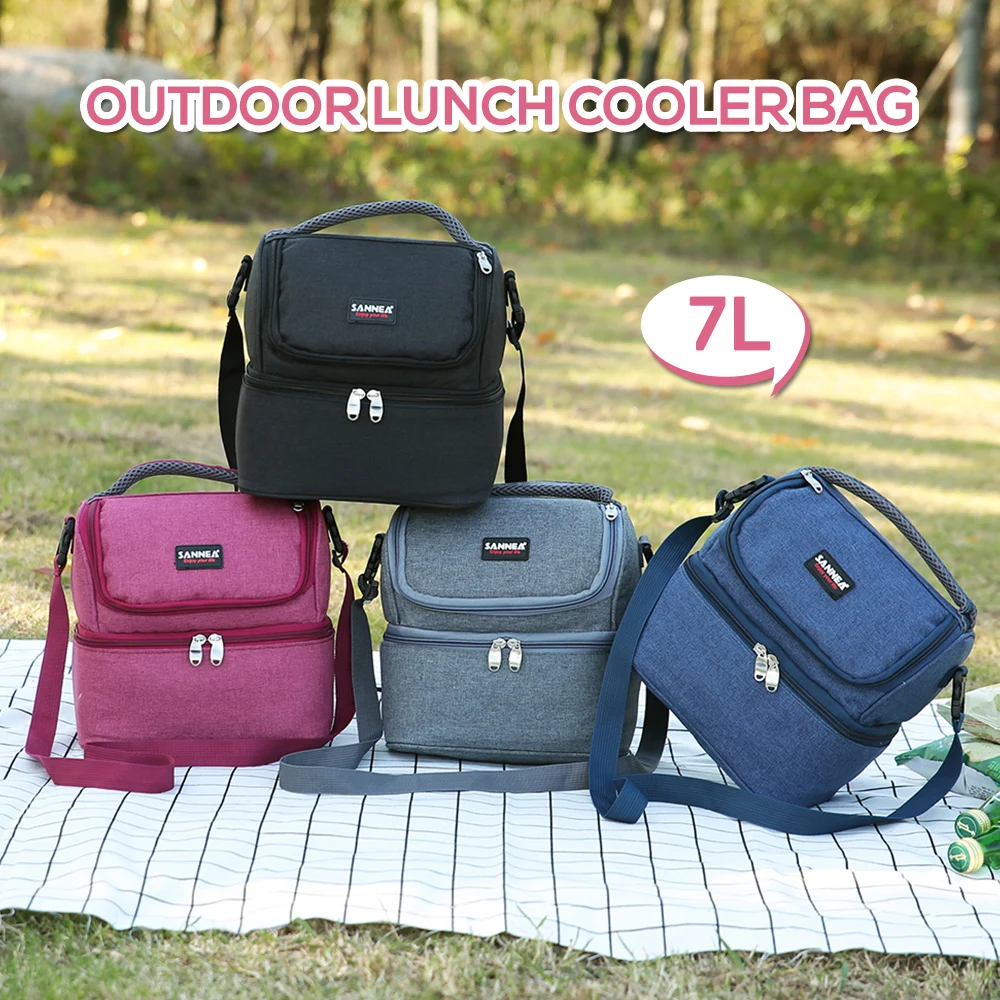 

Lixada BBQ Picnic Lunch Box Bag Tote Bento Cooler 7L Picnic Bag Double-Deck Insulated Bag Cooler Outdoor Camping Lunch Bag