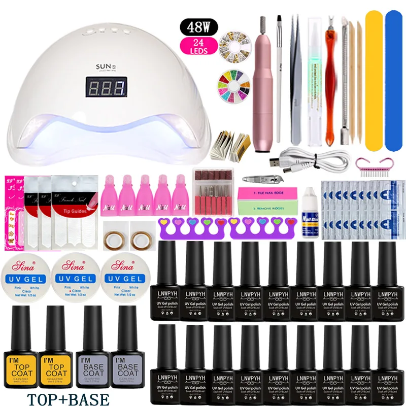 

36/48/54W Nail Led Lamp for Nail kit UV Gel Manicure Kit Choose18 Colors Gel Polish Base Top Coat Nail set Electric Drill set