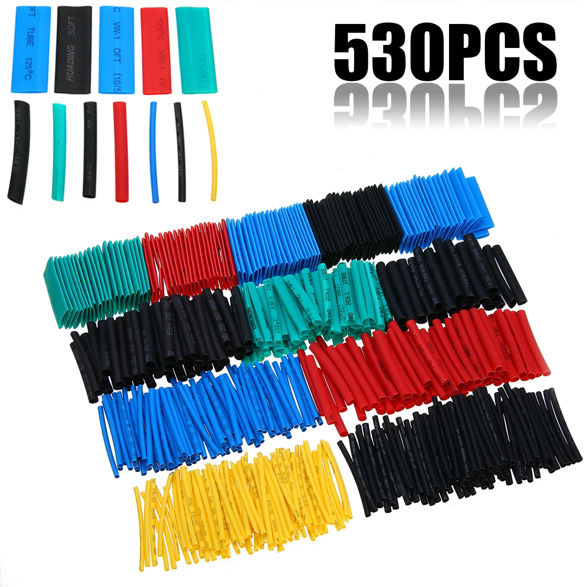 530PCs 8 Sizes 21 Electronic Polyolefin Wire Cable Sleeve Set Heat