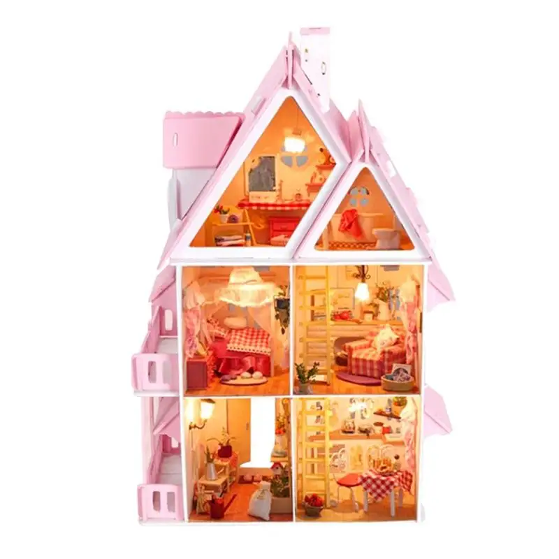 

Cartoon Sunshine DIY Doll House Miniature DIY Dollhouse Models with Furnitures Wood House Toys for Children Christmas Decoration