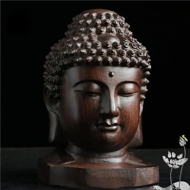 

6cm Buddha Statue Wood Wooden Sakyamuni Tathagata Figurine Mahogany India Buddha Head Statue Crafts Fengshui Home Decor A40