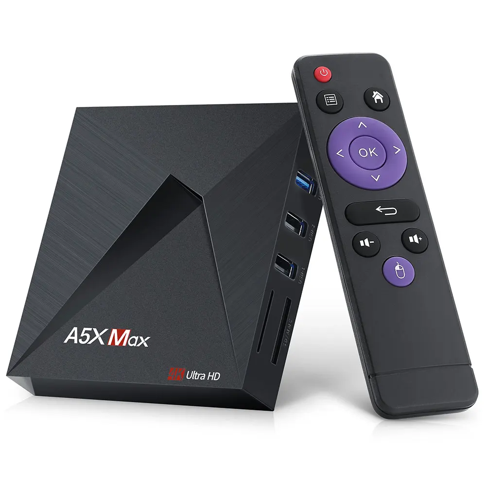 

A5X MAX Android 8.1 TV Box RK3328 4GB RAM 32GB ROM 2.4G WiFi BT4.0 Support 3D Videos 100Mbps LAN HDR 4K UHD Set Top Box