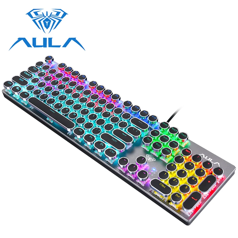 

AULA Mechanical Keyboard Retro Punk Metal Wired RGB Backlight Blue Switches for PC Laptop Computer Game Gaming Keyboard #2068