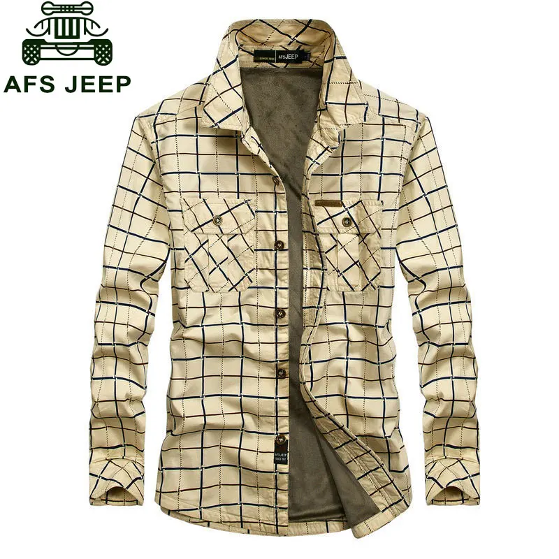 

2017 M~5XL New Winter Men's Slim Fit Warm Dress Shirts Blue Cotton Plus Size Thicken Fleece Shirt Men's Casual Plaid Long-Sleeve