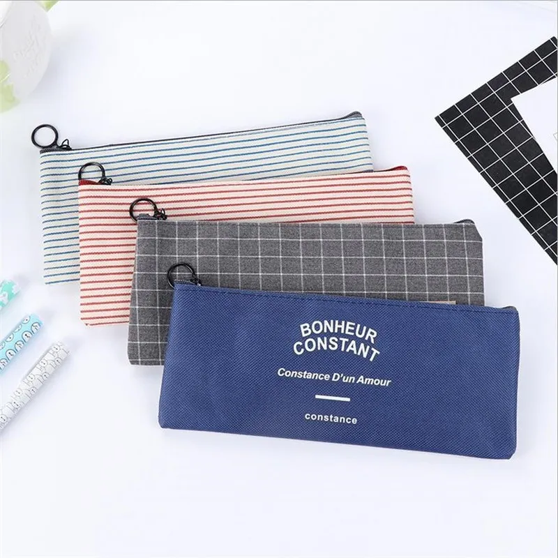 

Creative Grid Stripes Canvas Pencil Cases Colorful Fabric Pen Bag Box Pouch Case Gift Office School Stationary Supplies 04909