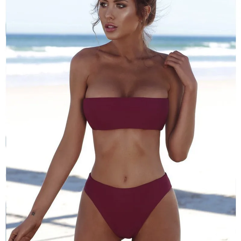 

Women's Sexy Bikini Set Padded Push Up Sexy Strapless Beach Bathing Suit Swim Suist Elastic Swimwear Solid Swimsuit XL Biquini