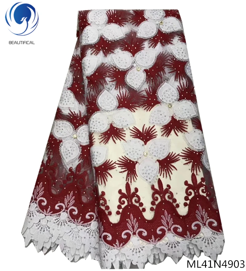 

BEAUTIFICAL embroidery net fabric rhinestones lace fabric french for dress 5 yards/piece free shipping 2019 on sales ML41N49