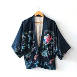 2019 Весенняя женская мода в японском стиле кардиган Haori куртка шифоновое кимоно юката с принтом верхняя одежда Пляжная одежда