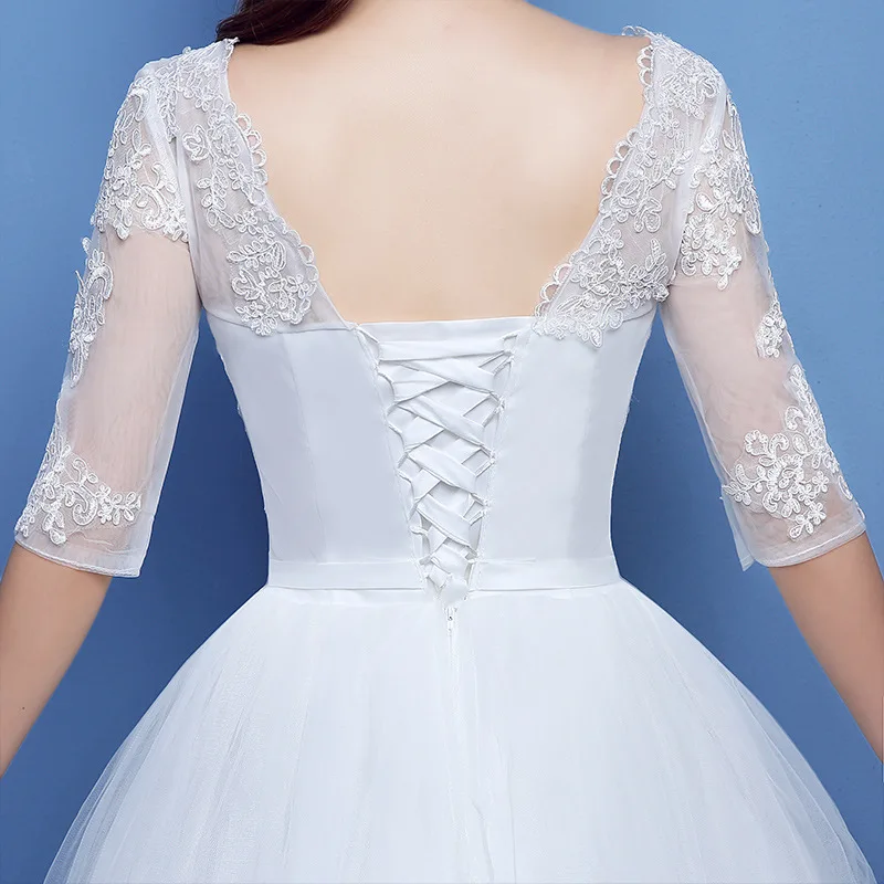 Vestidos De Novias Белое Бальное Платье Свадебное платье Элегантное V образным вырезом с коротким рукавом и аппликацией вышитый бисером кружева для невесты платья Robe De Mariee