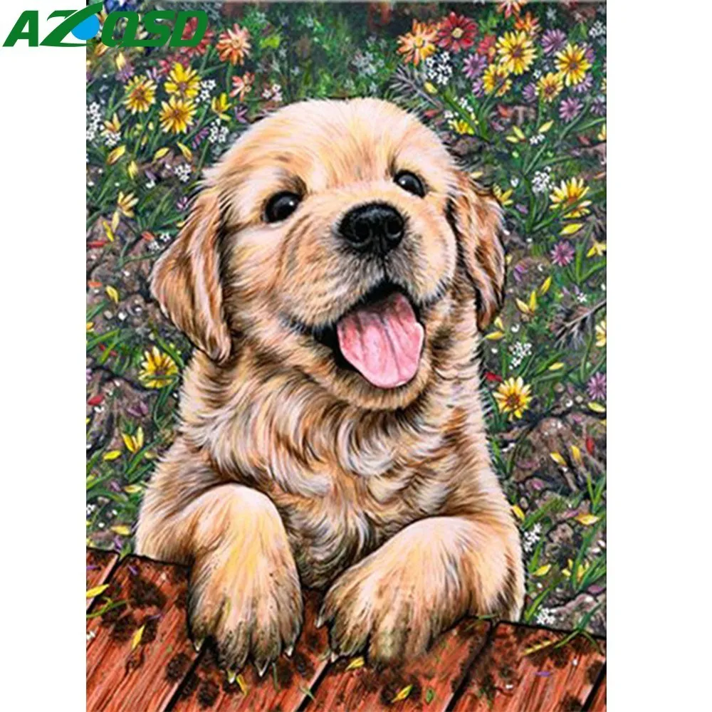 Azqsd Алмазная картина вышивка крестиком собака цветок 5D DIY вышивка стразами рисунков животных изображение горного Хрусталя Мозаика домашний декор
