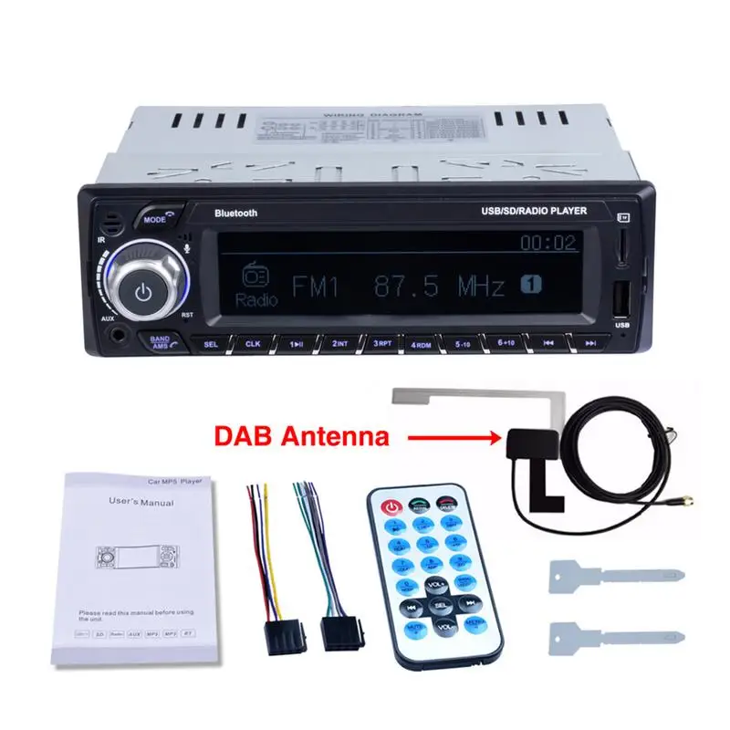 1DIN Автомобильный MP3 плеер Поддержка аудио кабель Bluetooth Вход воспроизведения