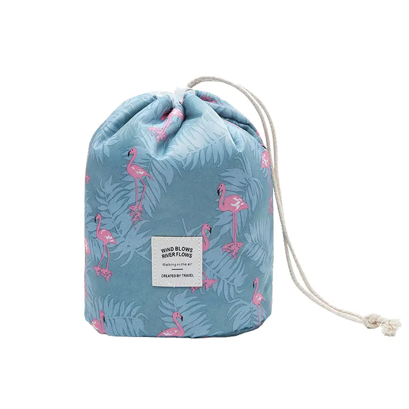 

Cylindrical Beauty Lady 2018 Drawstring Pouches Polyester Large Cosmetic Bags With one Separated Pocket