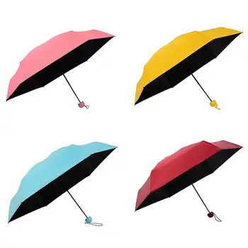 

Ultra Light Mini Sunscreen Capsule Umbrella Small Pocket 5-Fold Umbrella Compact Sun/Rain Black Coating Women Umbrella Sunshade