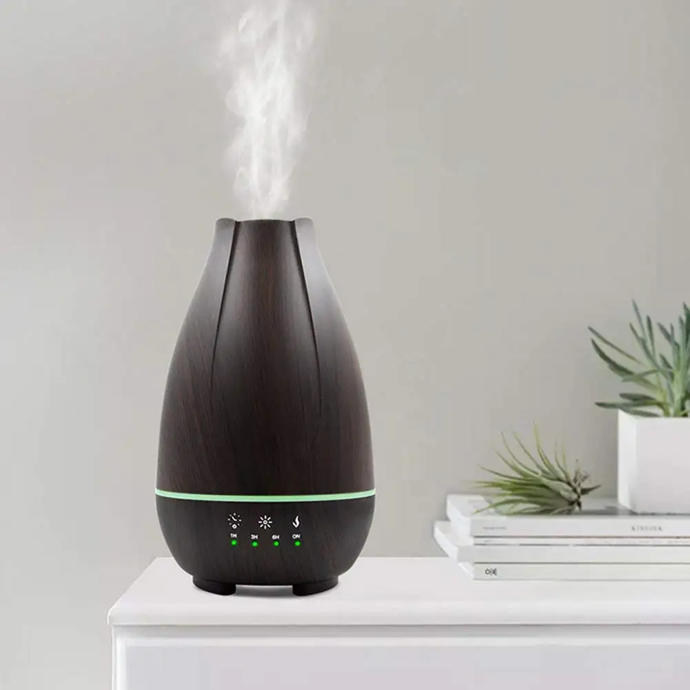 

500ML Diffuser LED Lights Ultrasonic Aromatherapy Essential Oil Spray Wood Grain Black Air Humidifier Apply EU plug
